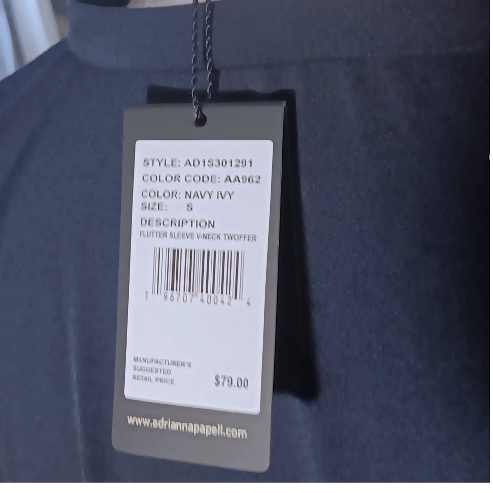 NWT Adrianna Papell Navy & White Blouse - Picture 7 of 8